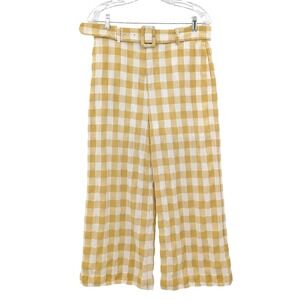Moodie Yellow Gingham Wide Leg Pants Belted L Lined Cottagecore